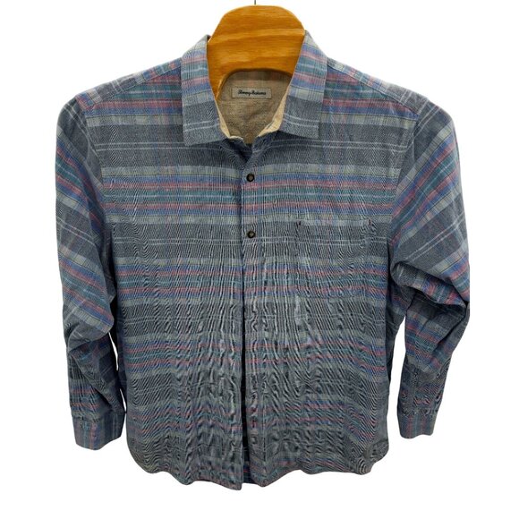 Tommy Bahama Button Up Reverse Weave Shirt XXL Men's Long Sleeve Blue Pink Plaid - Picture 2 of 4